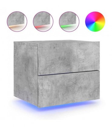 vidaXL Wall-mounted Bedside Cabinet with LED Lights Concrete Gery — Colour: concrete grey
