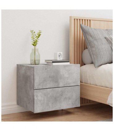 vidaXL Wall-mounted Bedside Cabinet with LED Lights Concrete Gery — Colour: concrete grey