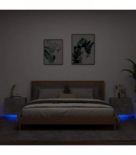 vidaXL Wall-mounted Bedside Cabinets with LED Lights 2 pcs Concrete Grey — V0672047192