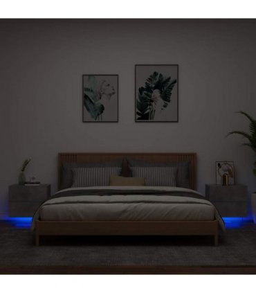 vidaXL Wall-mounted Bedside Cabinets with LED Lights 2 pcs Concrete Grey — V0672047192