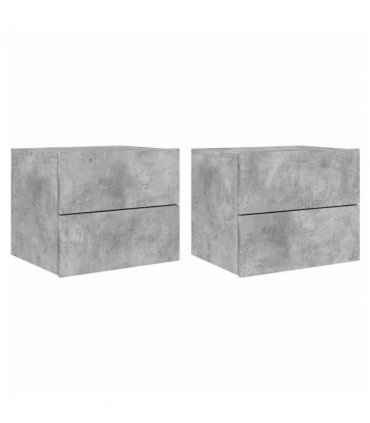 vidaXL Wall-mounted Bedside Cabinets with LED Lights 2 pcs Concrete Grey — V0672047192