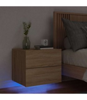 vidaXL Wall-mounted Bedside Cabinet with LED Lights Sonoma Oak — V0672047193