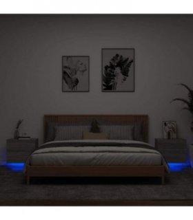 vidaXL Wall-mounted Bedside Cabinets with LED Lights 2 pcs Grey Sonoma