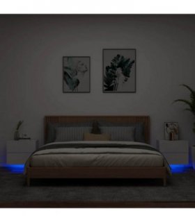 vidaXL Wall-mounted Bedside Cabinets with LED Lights 2 pcs White — V0672047197