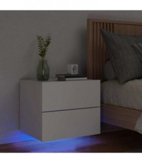 vidaXL Wall-mounted Bedside Cabinet with LED Lights White — V0672047202