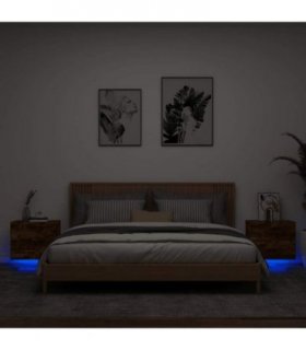 vidaXL Wall-mounted Bedside Cabinets with LED Lights 2 pcs Smoked Oak