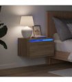 vidaXL Wall-mounted Bedside Cabinets with LED Lights 2 pcs Sonoma Oak — V0672047213