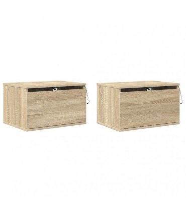 vidaXL Wall-mounted Bedside Cabinets with LED Lights 2 pcs Sonoma Oak — V0672047213