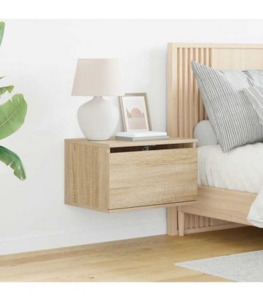 vidaXL Wall-mounted Bedside Cabinets with LED Lights 2 pcs Sonoma Oak — V0672047213