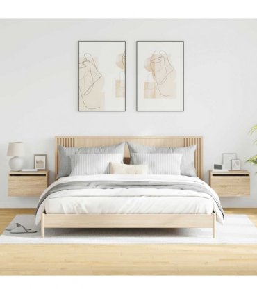 vidaXL Wall-mounted Bedside Cabinets with LED Lights 2 pcs Sonoma Oak — V0672047213