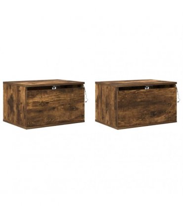 vidaXL Wall-mounted Bedside Cabinets with LED Lights 2 pcs Smoked Oak — V0672047214