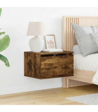 vidaXL Wall-mounted Bedside Cabinets with LED Lights 2 pcs Smoked Oak — V0672047214