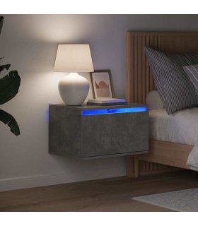 vidaXL Wall-mounted Bedside Cabinets with LED Lights 2 pcs Concrete Grey — V0672047217
