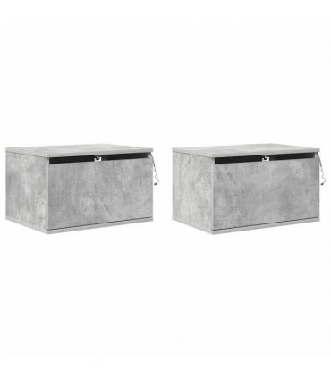 vidaXL Wall-mounted Bedside Cabinets with LED Lights 2 pcs Concrete Grey — V0672047217