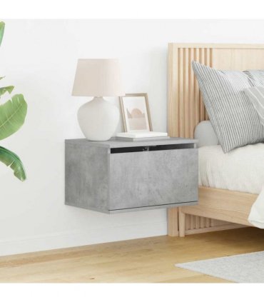 vidaXL Wall-mounted Bedside Cabinets with LED Lights 2 pcs Concrete Grey — V0672047217