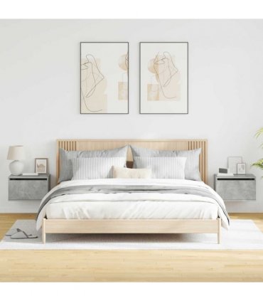 vidaXL Wall-mounted Bedside Cabinets with LED Lights 2 pcs Concrete Grey — V0672047217