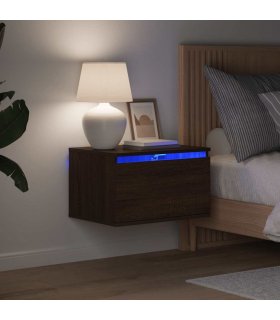 vidaXL Wall-mounted Bedside Cabinet with LED Lights Brown Oak