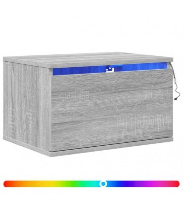 vidaXL Wall-mounted Bedside Cabinet with LED Lights Grey Sonoma — V0672047223