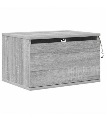 vidaXL Wall-mounted Bedside Cabinet with LED Lights Grey Sonoma — V0672047223