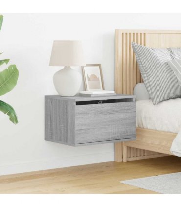 vidaXL Wall-mounted Bedside Cabinet with LED Lights Grey Sonoma — V0672047223