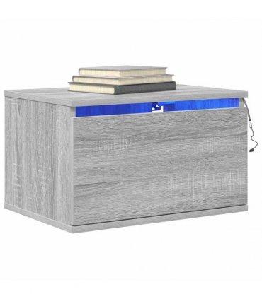 vidaXL Wall-mounted Bedside Cabinet with LED Lights Grey Sonoma — V0672047223