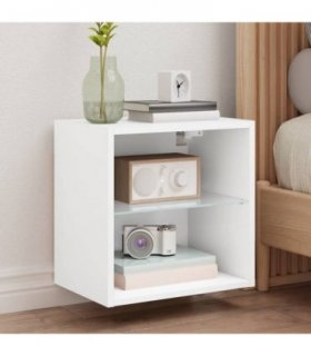vidaXL Bedside Cabinets with LED Lights Wall-mounted 2 pcs White