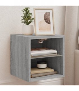 vidaXL TV Wall Cabinet with LED Lights Grey Sonoma 30x28.5x30 cm