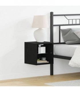 vidaXL LED Wall Bedside Cabinet with Black Engineered Wood — Colour: Black oak