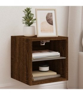 vidaXL TV Wall Cabinets with LED Lights 2 pcs Brown Oak 30x28.5x30 cm