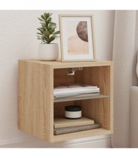 vidaXL TV Wall Cabinets with LED Lights 2 pcs Sonoma Oak 30x28.5x30 cm