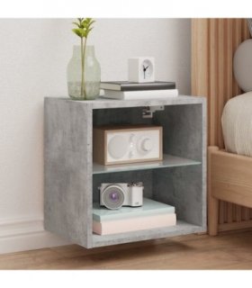 vidaXL Bedside Cabinet with LED Lights Wall-mounted Concrete Grey