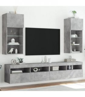 vidaXL TV Cabinets with LED Lights 2 pcs Concrete Grey 40.5x30x90 cm — Size: 40.5 x 30 x 90 cm