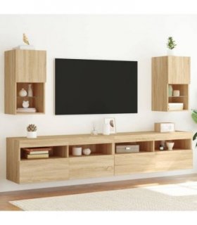 vidaXL TV Cabinets with LED Lights 2 pcs Sonoma Oak 30.5x30x60 cm — Size: 30.5 x 30 x 60 cm