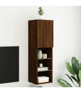 vidaXL TV Cabinet with LED Lights Brown Oak 30.5x30x102 cm — Size: 30.5 x 30 x 102 cm