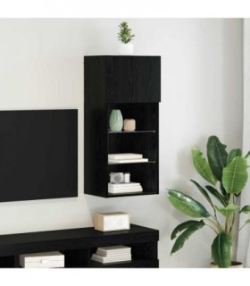 vidaXL Wall-mounted TV Cabinet with LED Black Oak 40.5 x 30 x 90 cm