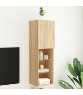 vidaXL TV Cabinet with LED Lights Sonoma Oak 30.5x30x102 cm — Size: 30.5 x 30 x 102 cm