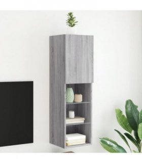 vidaXL TV Cabinet with LED Lights Grey Sonoma 30.5x30x102 cm — Size: 30.5 x 30 x 102 cm