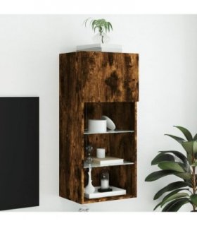 vidaXL TV Cabinet with LED Lights Smoked Oak 40.5x30x90 cm — Size: 40.5 x 30 x 90 cm