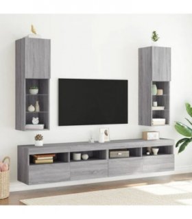 vidaXL TV Cabinets with LED Lights 2 pcs Grey Sonoma 30.5x30x102 cm — Size: 30.5 x 30 x 102 cm