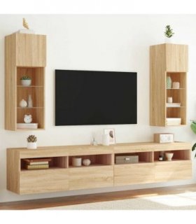 vidaXL TV Cabinet | Set of 2 | Sonoma oak | Engineered wood, glass — Size: 30.5 x 30 x 90 cm