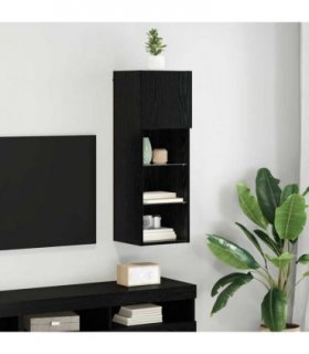 vidaXL Wall-mounted TV Cabinet with LED Black Oak 30.5 x 30 x 90 cm