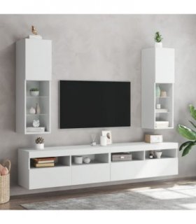 vidaXL TV Cabinets with LED Lights 2 pcs White 30.5x30x102 cm — Size: 30.5 x 30 x 102 cm
