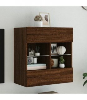 vidaXL TV Wall Cabinet with LED Lights Brown Oak 58.5x30x60.5 cm