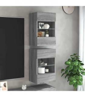 vidaXL Wall Cabinets with LED Lights for TV 2 pcs Grey Sonoma 40x30x60.5 cm