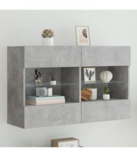 vidaXL TV Wall Cabinet with LED Lights Concrete Grey 98.5x30x60.5 cm