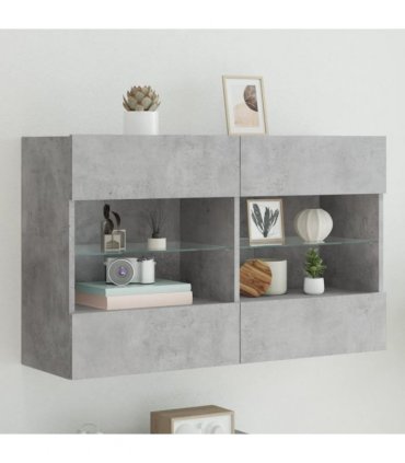 vidaXL TV Wall Cabinet with LED Lights Concrete Grey 98.5x30x60.5 cm