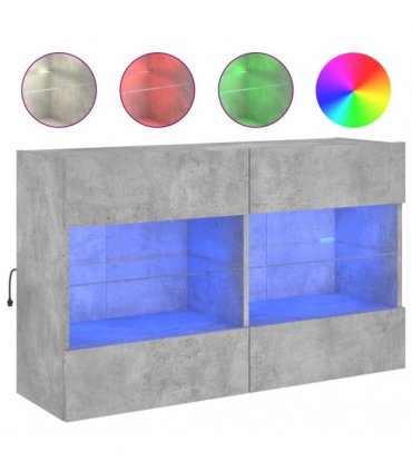 vidaXL TV Wall Cabinet with LED Lights Concrete Grey 98.5x30x60.5 cm