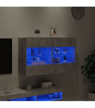 vidaXL TV Wall Cabinet with LED Lights Concrete Grey 98.5x30x60.5 cm
