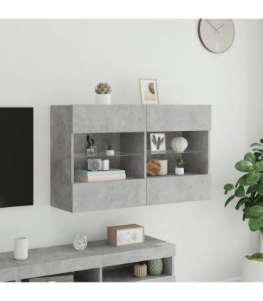 vidaXL TV Wall Cabinet with LED Lights Concrete Grey 98.5x30x60.5 cm