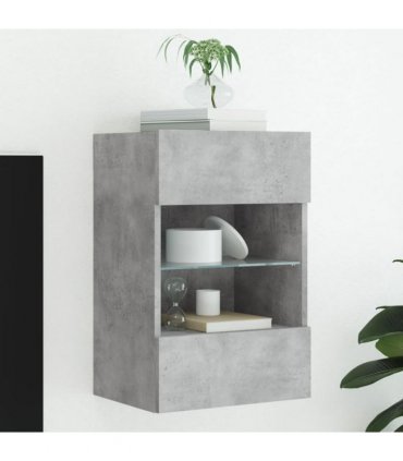 vidaXL TV Wall Cabinet with LED Lights Concrete Grey 40x30x60.5 cm